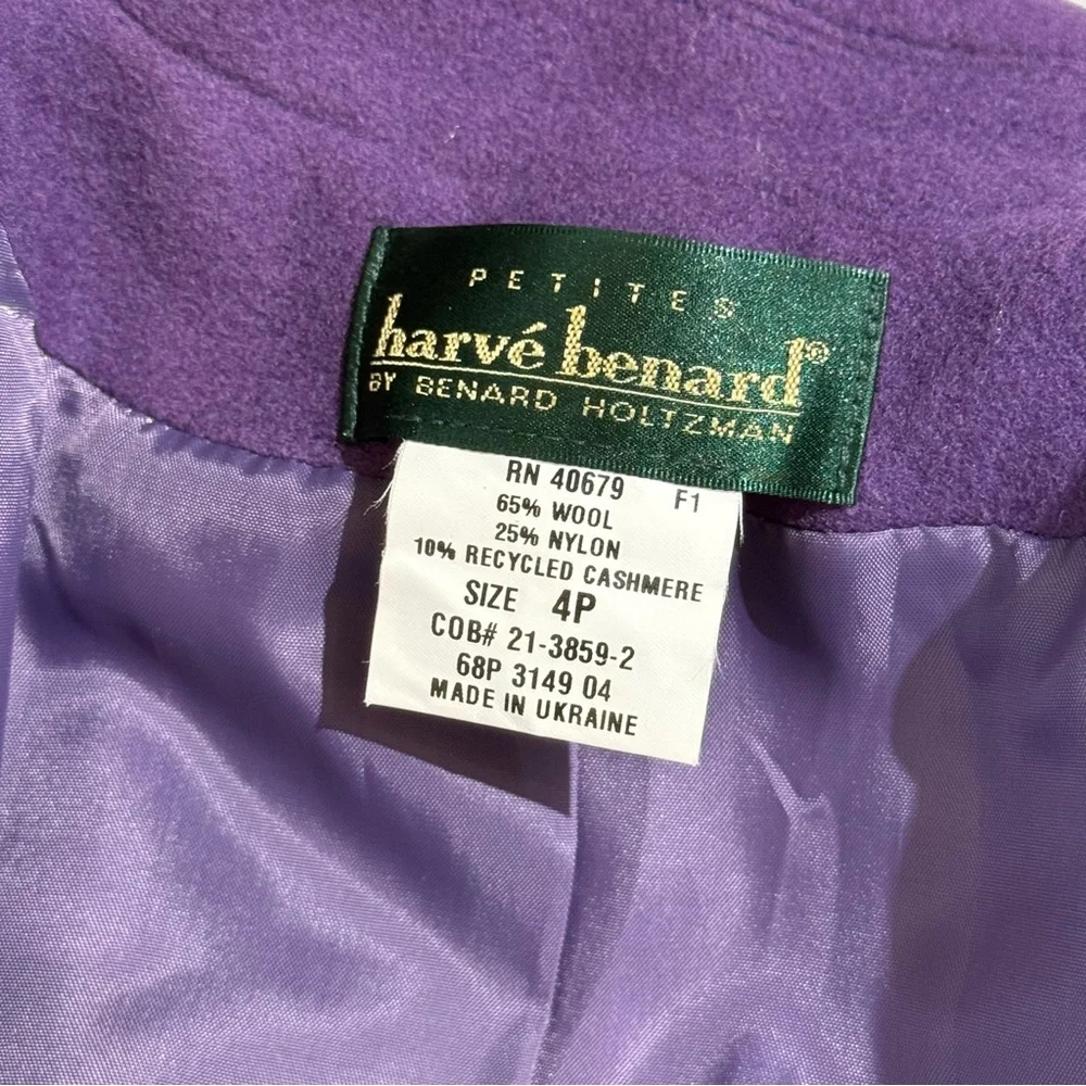 Vintage Harvé Benard‎ Petite Purple Wool Cashmere Blend Zip Jacket Size 4P